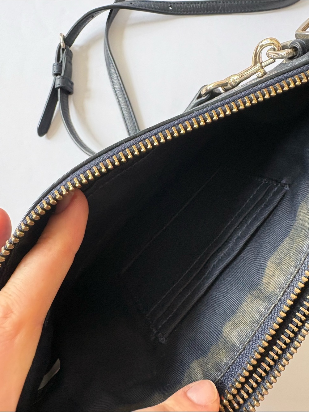 Coach Lyla Pebbled Leather Crossbody Purse Bag Dark Navy Blue Academia Career - Picture 8 of 13